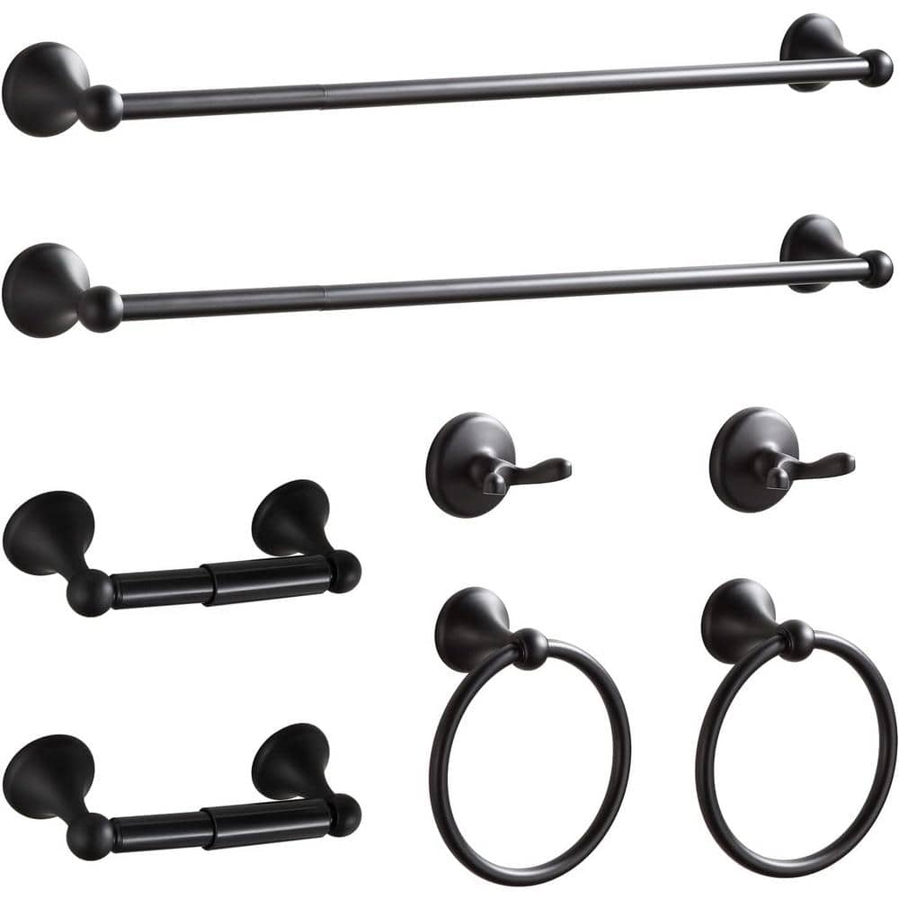 Unbranded 8-Pieces Bath Hardware Set with Adjustable Bathroom Towel Bars, Rings, Robe Hook & Toilet Paper Holder in Matte Black