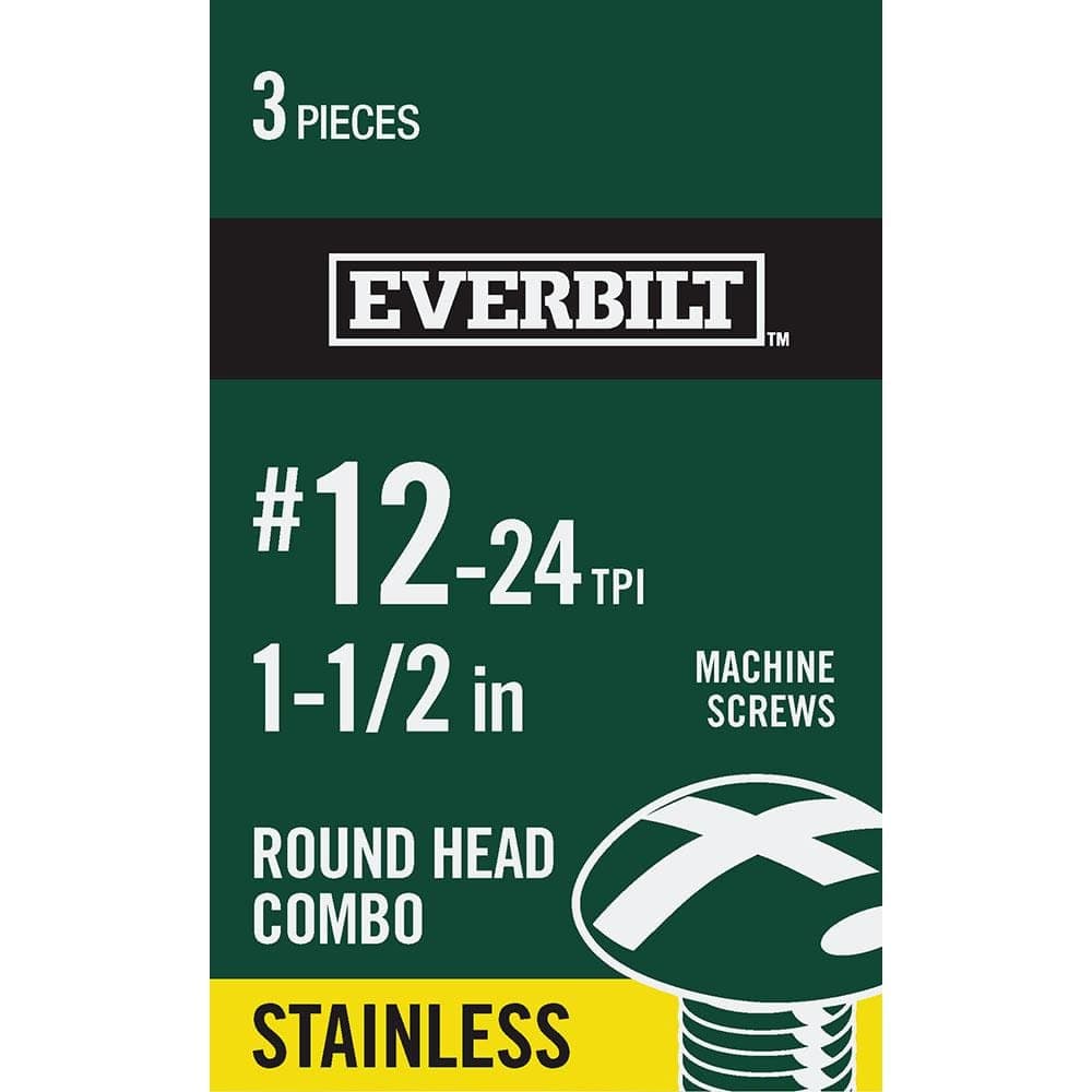 Everbilt #12-24 x 1-1/2 in. Stainless Steel Combo Round Head Machine Screw (3-Pack)