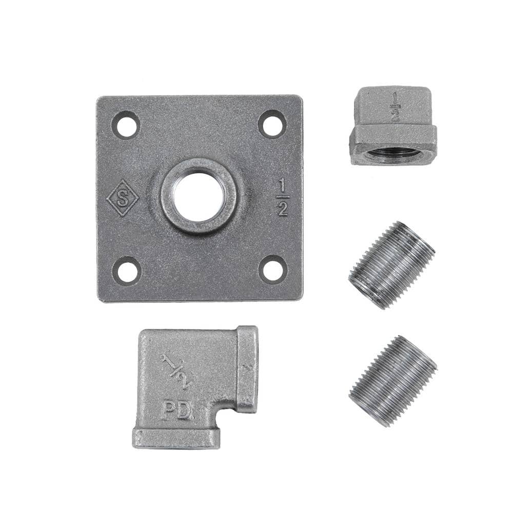 PIPE DECOR 1/2 in. Black Steel Pipe Square Hook Kit (2)