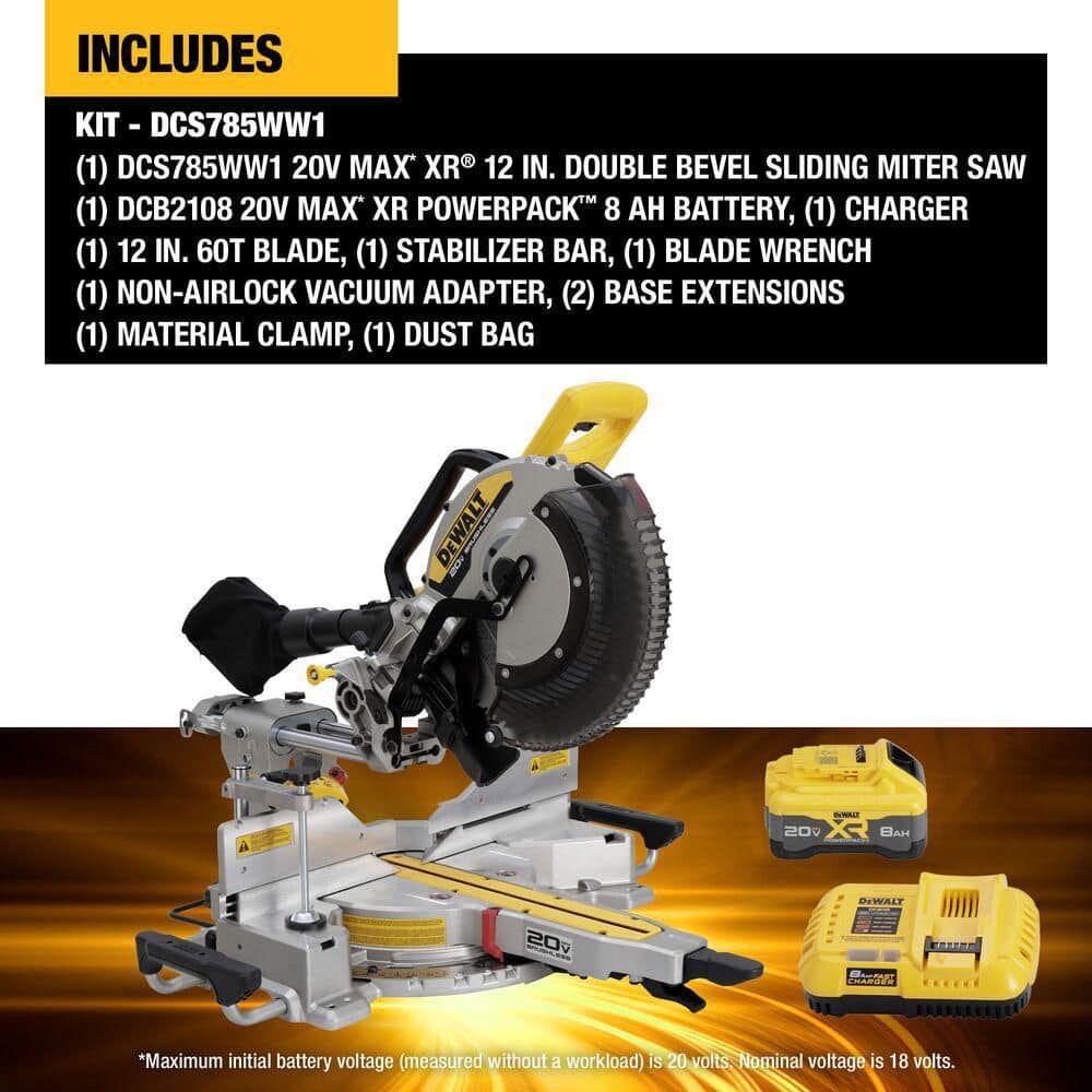 DEWALT 20V MAX XR Lithium-Ion 12 in. Cordless Double Bevel Miter Saw Kit with 8.0 Ah Battery and Charger (2)