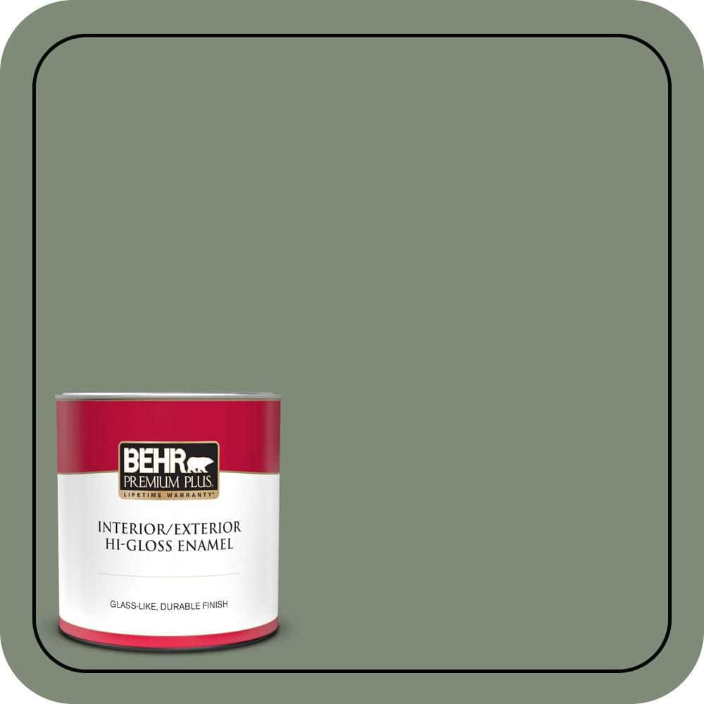BEHR PREMIUM PLUS 1 qt. #N400-5 Thai Basil Hi-Gloss Enamel Interior/Exterior Paint & Primer (1)