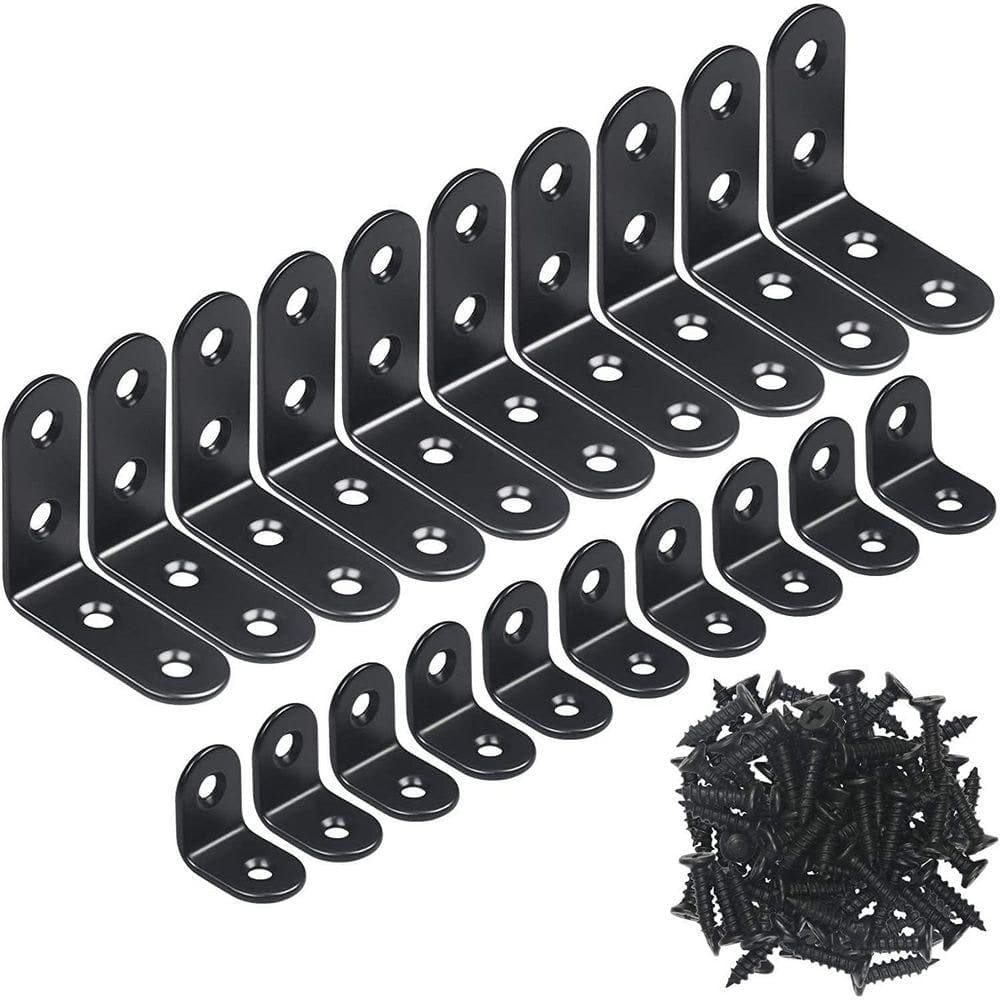 KIWDZFU 20PCS L Bracket Corner Brace Black Small Right Angle Bracket for Wood Furniture Cabinet Chair with Screws (1)