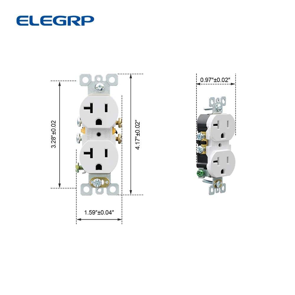 ELEGRP 20 Amp 125-Volt Residential Grade Self Grounding Duplex Outlet, White (10-Pack) (3)
