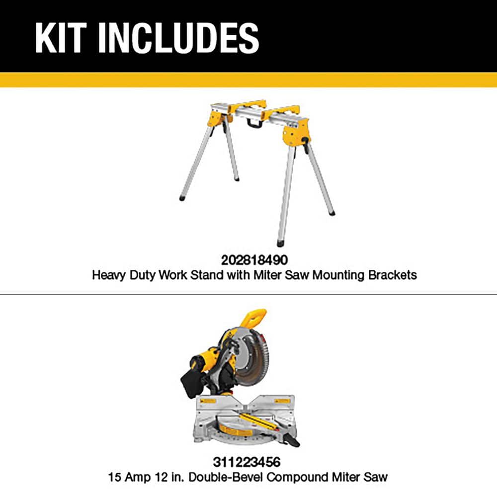 DEWALT 15 Amp Corded Double-Bevel Compound Miter Saw with Cutline LED with Heavy Duty Work Stand and Mounting Brackets (2)