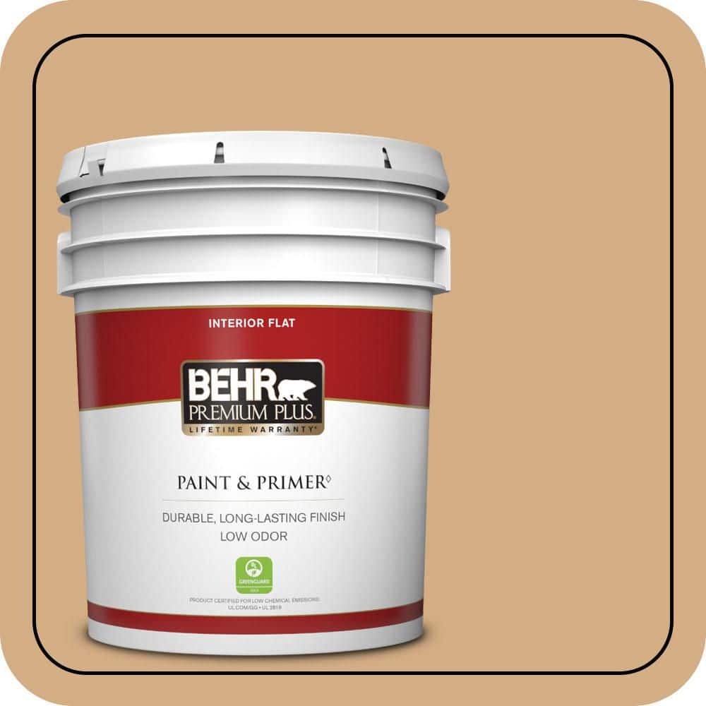 BEHR PREMIUM PLUS 5 gal. #S270-4 Praline Flat Low Odor Interior Paint & Primer