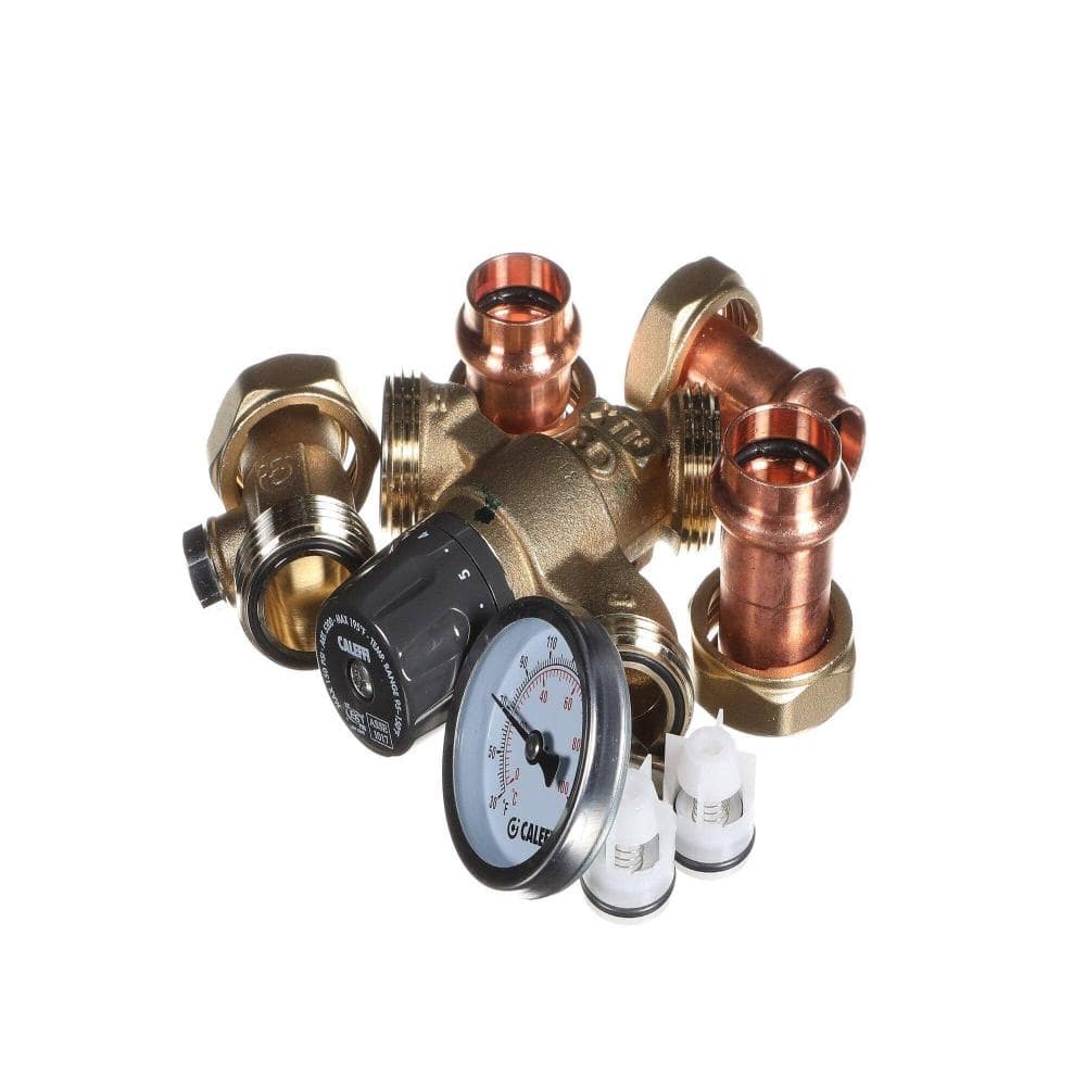 Caleffi 3-Way Angled Thermostatic Mixing Valve Kit Temperature Gauge & Inlet Checks 3/4" Anglx 520516AC