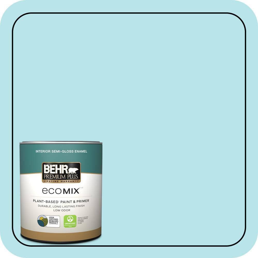 BEHR PREMIUM PLUS 1 qt. #510A-3 Fresh Water Semi-Gloss Enamel EcoMix Plant-Based Interior Paint & Primer (1)