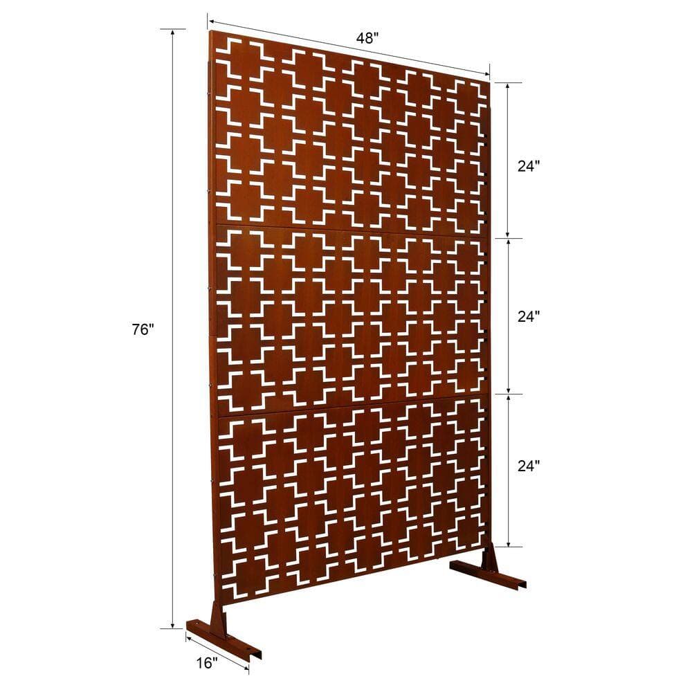 cadeninc 4 ft. x 6.33 ft. Rust Red Outdoor Indoor Freestanding Metal Privacy Screen Fence Panels for Lawn Garden (Not Composite) (2)