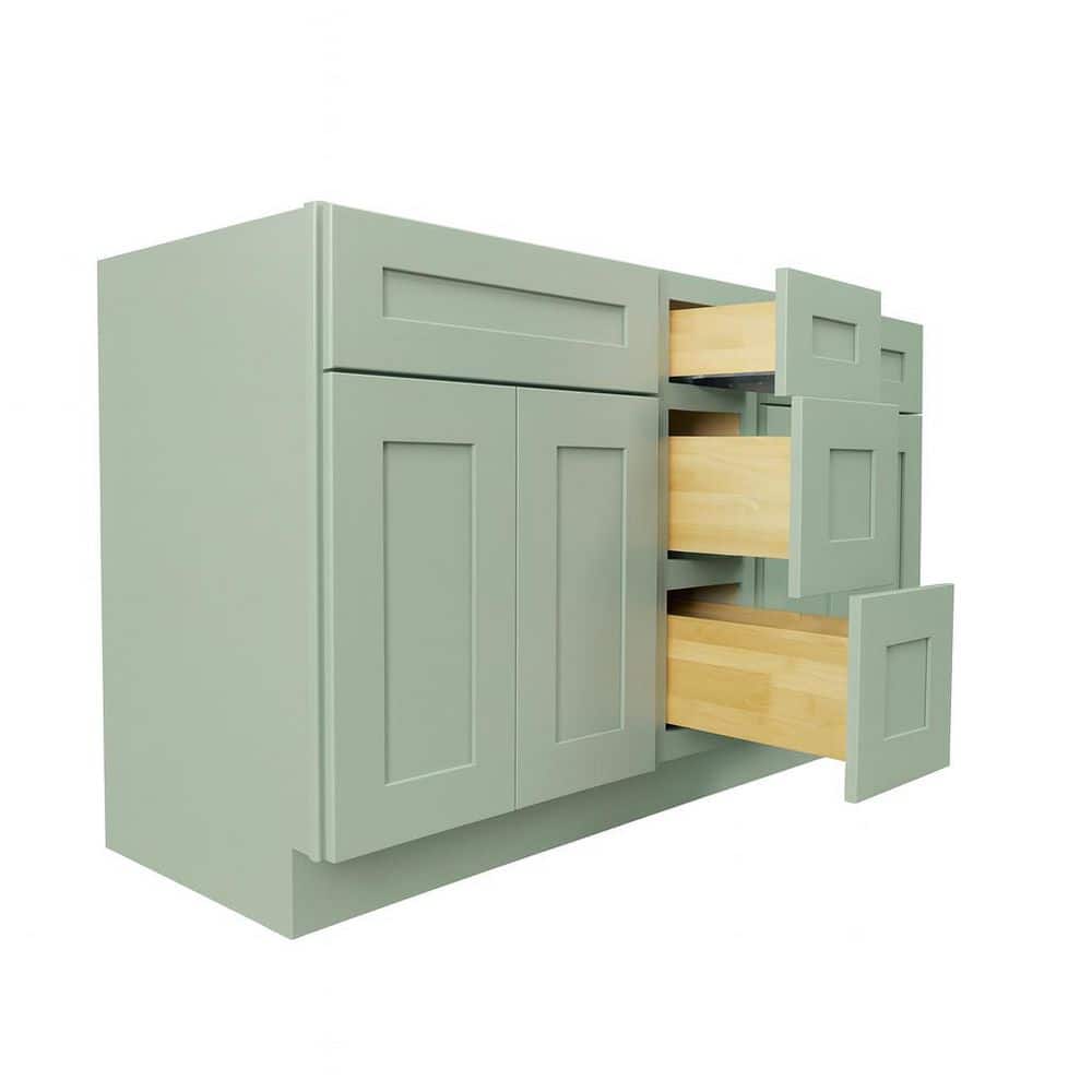 Plywell Shaker W 34.5 in. H 21 in. D Bath Vanity Cabinet without Top with 3 Drawers Jade Assembled (3)