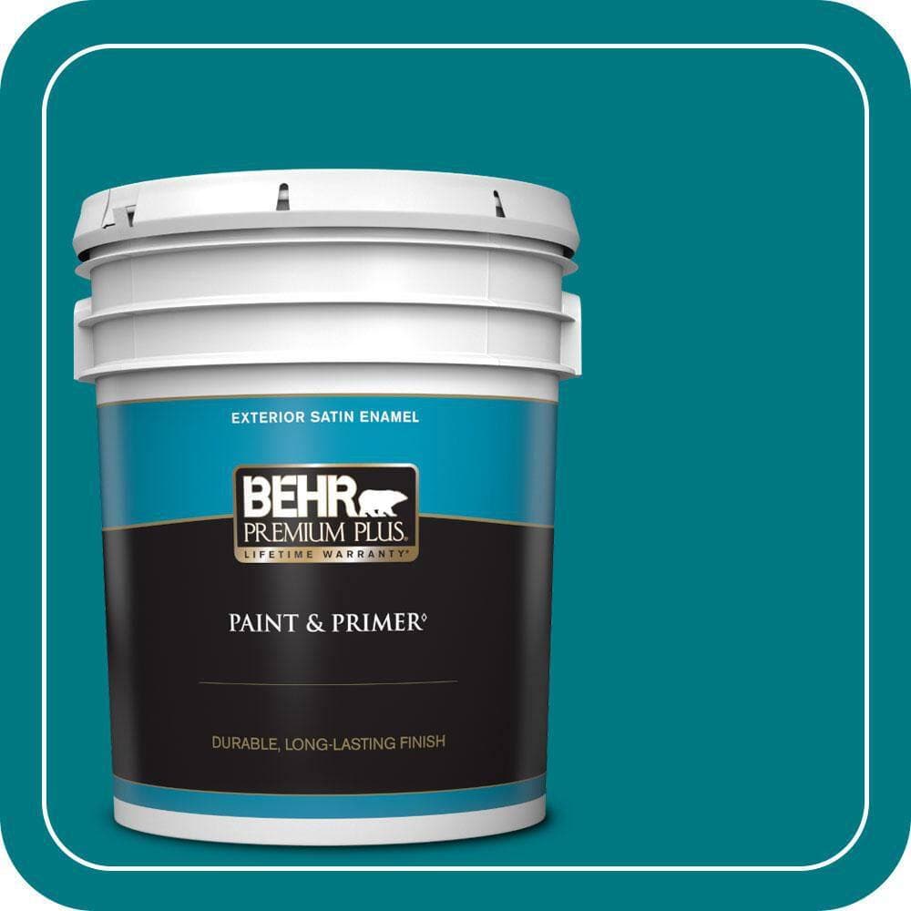 BEHR PREMIUM PLUS 5 gal. #P470-7 The Real Teal Satin Enamel Exterior Paint & Primer