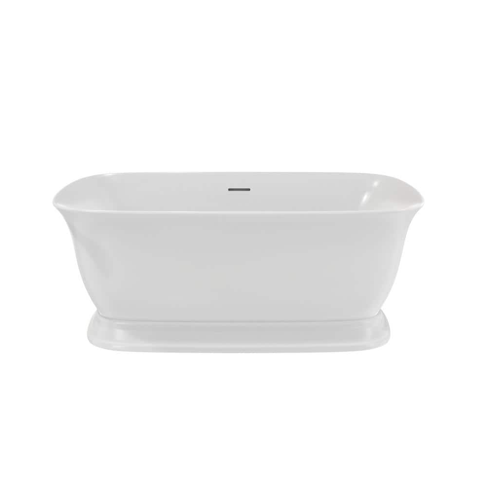 DreamLine Ascend 59 in. x 31.5 in. Acrylic Freestanding Soaking Bathtub in White with Center Drain in Brushed Bass (2)