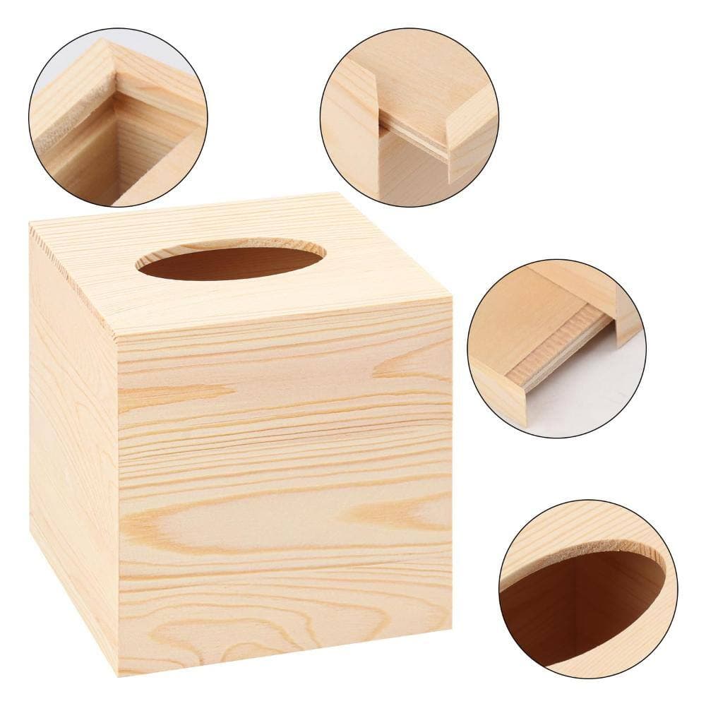 Unbranded 6-Pack Unfinished Pine Wood Square Tissue Box for DIY Painting Home Office Bathroom Bedroom Decor 5.8 (3)
