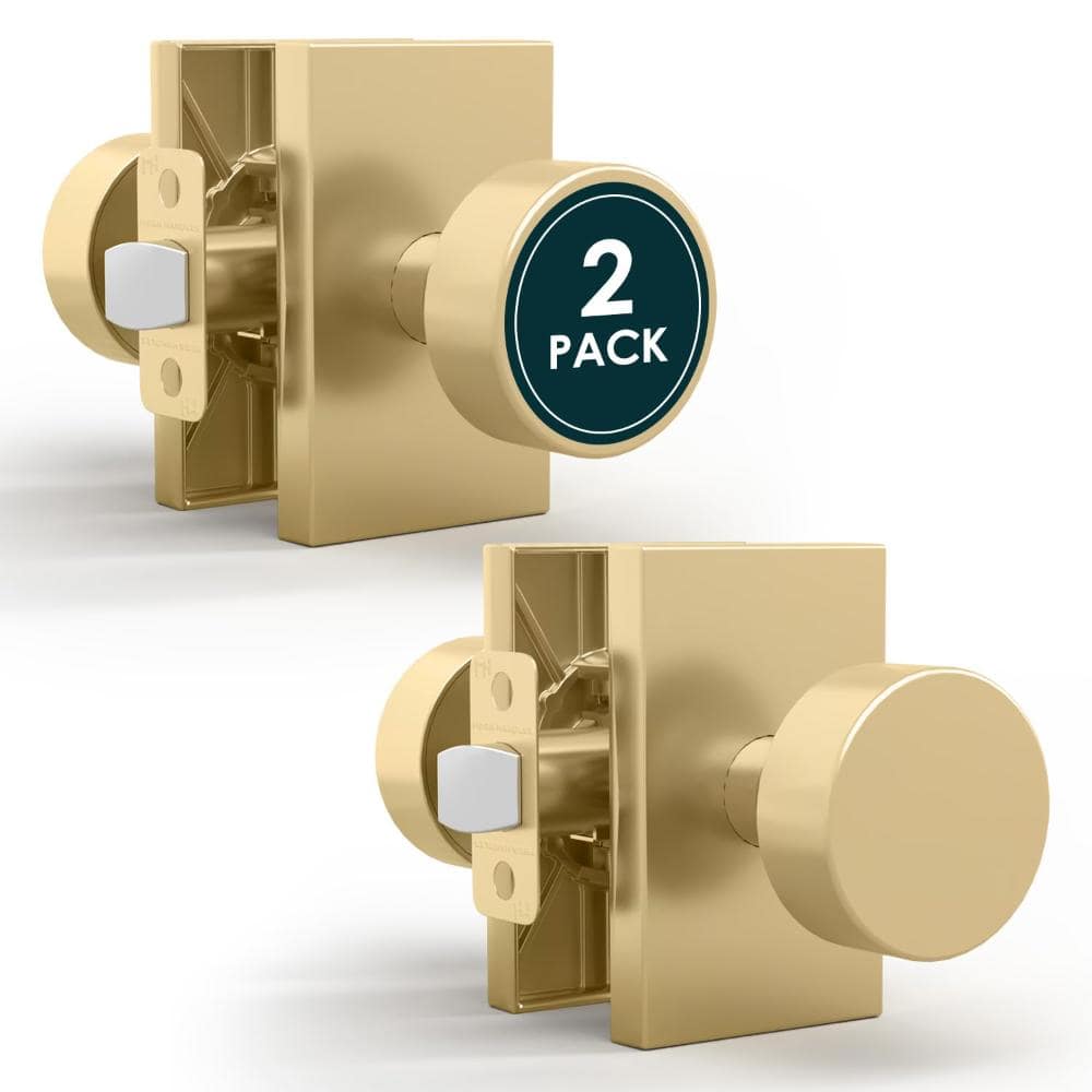 Mega Handles Laura Passage Door Handles - 2 Pack Reversible Interior Door Handles - Satin Brass (1)