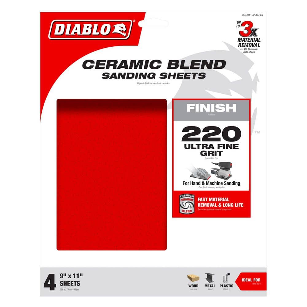 DIABLO 9 in. x 11 in. 220-Grit Sanding Sheet (4-Pack) (3)