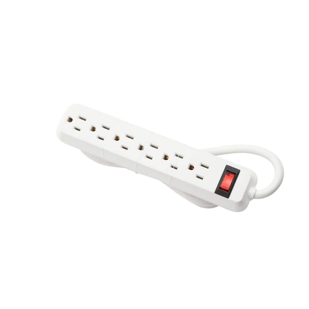 Unbranded 4 ft. 6-Outlet Power Strip with 45 Degree Flat Angle Plug, White (2)