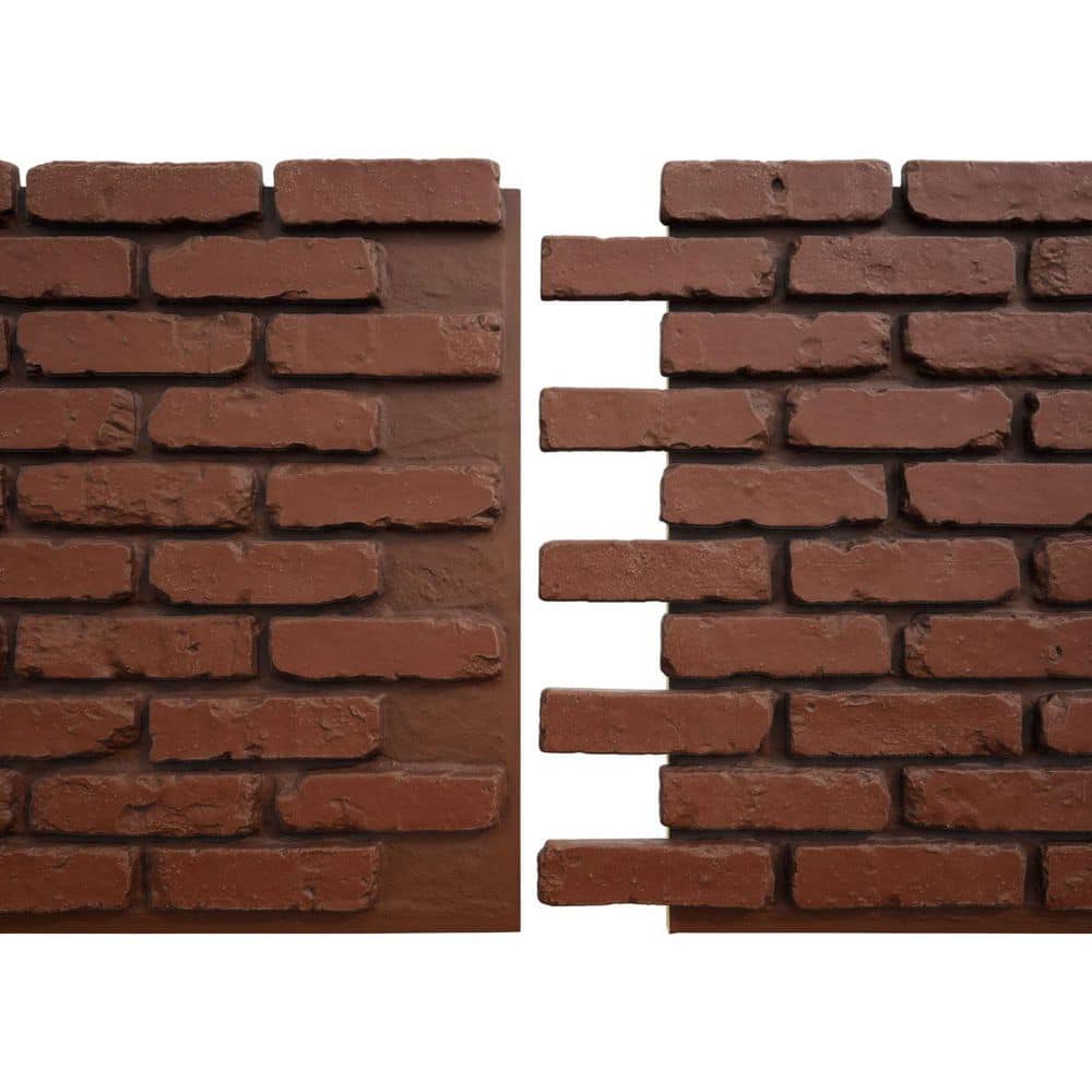 Ekena Millwork EverStone Aged Brick Faux Brick Panel, 46 7/8"W x 27"H x 1 1/4"D, Red Clay Color
