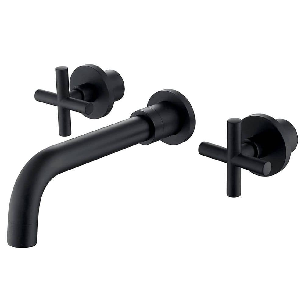 BEARSOLIM Wall Mount Bathroom Faucet Matte Black 2 Handles Bidet Faucet with accessories in black (1)