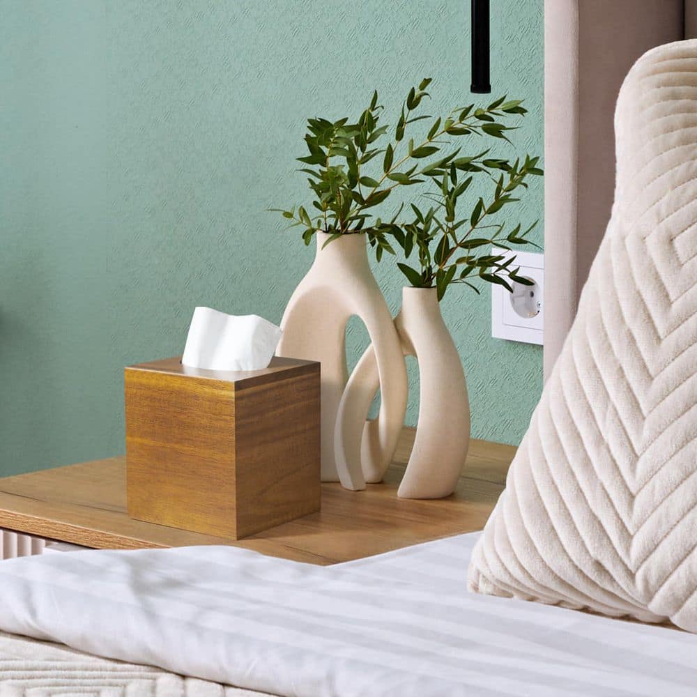KHKFY Acacia Wood Tissue Box Cover, Square Thick Wooden Holder for Cube Boxes, Smooth Polished Decor for Home (2)