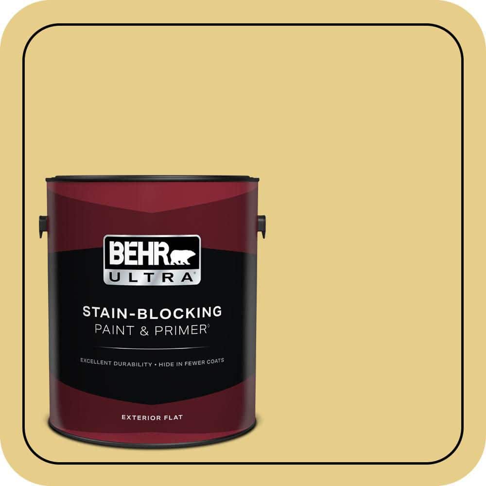 BEHR ULTRA 1 gal. #T12-6 Lol Yellow Flat Exterior Paint & Primer