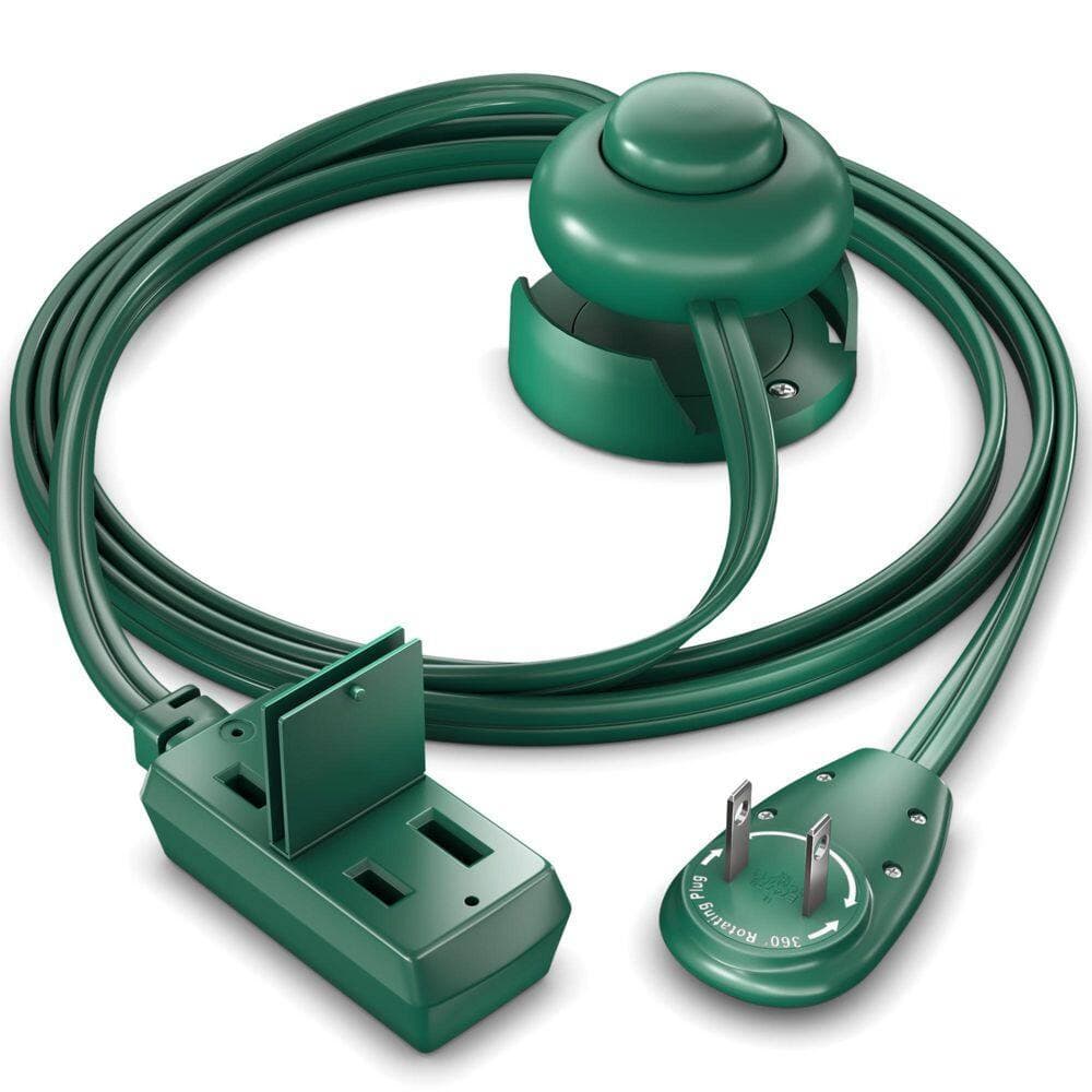 MAXIMM 3 ft. 16 / 2 Light Duty Indoor Extension Cord 360° Rotating Flat Plug Footswitch with Cover and Cradle 13 Amp Green (1)