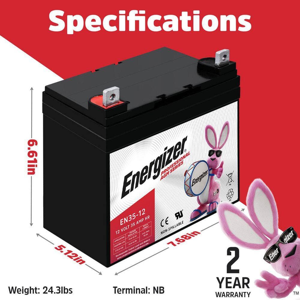 Energizer 12 Volt 35 Amp Hr, Long Lasting SLA AGM Rechargeable Battery Use In Wheelchairs, Electric Scooters, Backup Power-2 Pack (2)