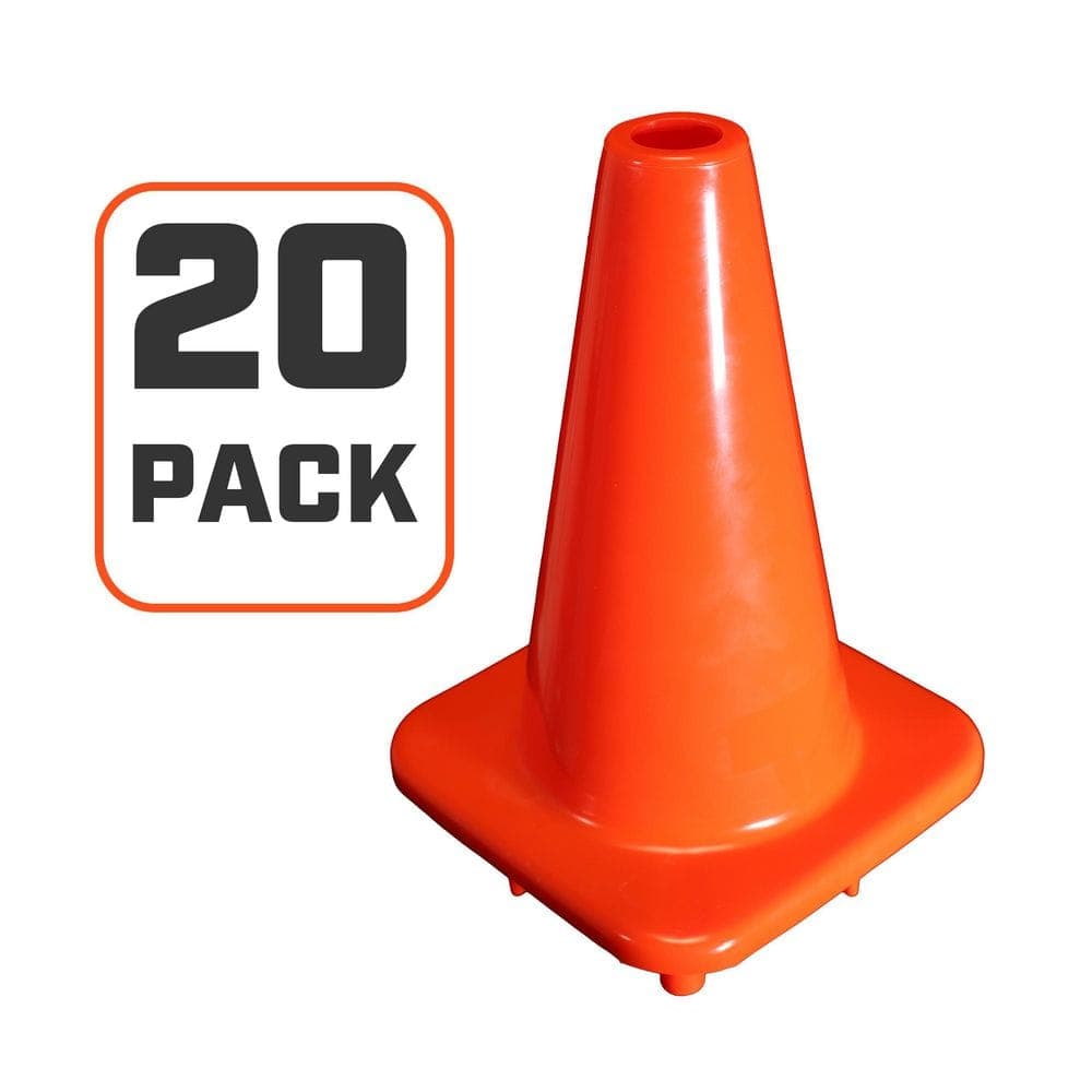 PRIVATE BRAND UNBRANDED 12 in. Orange PVC Injection Molded Safety Cone with Orange Base (20-Pack)