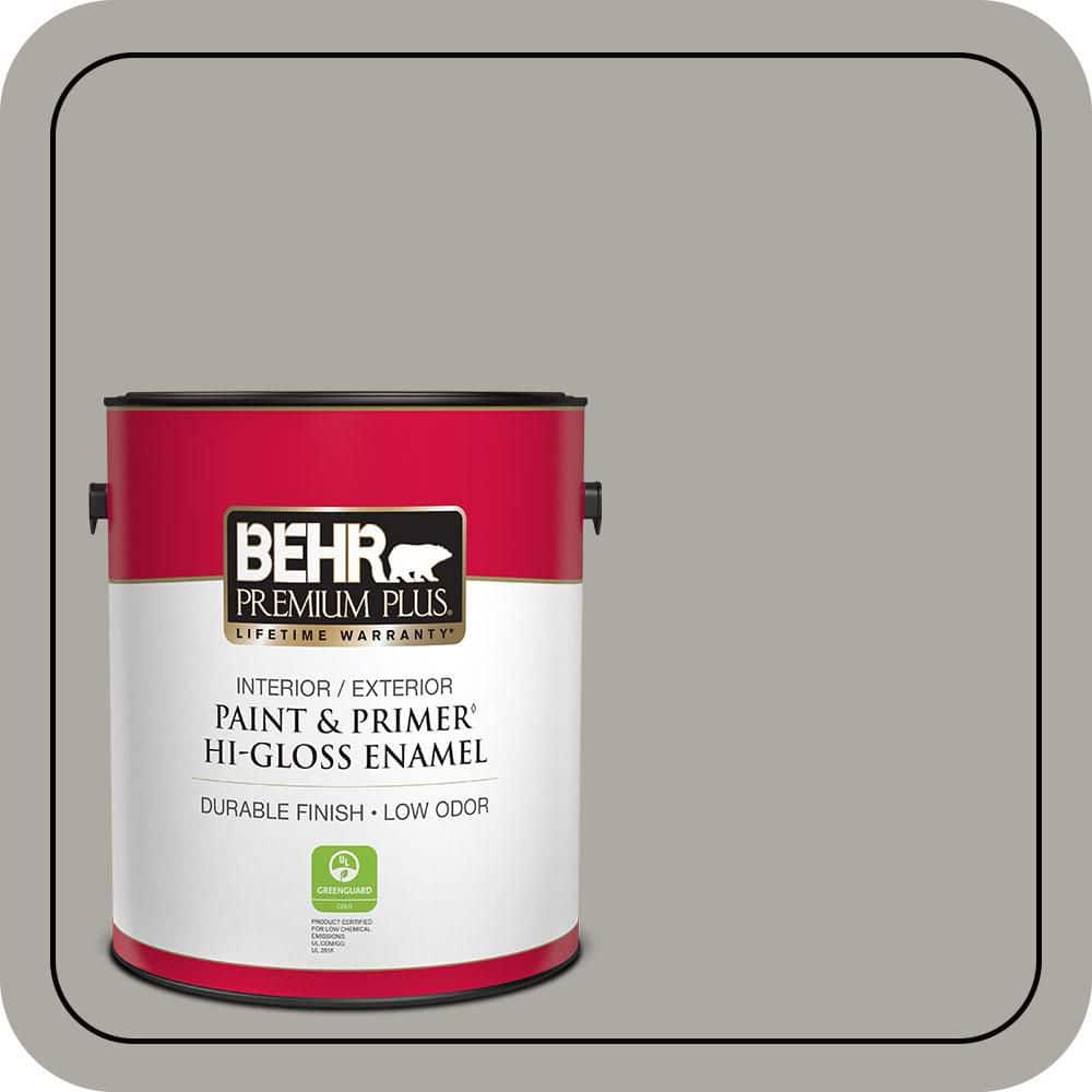 BEHR PREMIUM PLUS 1 gal. #PPU24-10 Downtown Gray Hi-Gloss Enamel Interior/Exterior Paint & Primer (1)