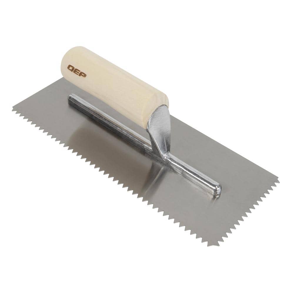 QEP 1/4 in. x 3/16 in. Traditional Carbon Steel V-Notch Flooring Trowel with Wood Handle (1)