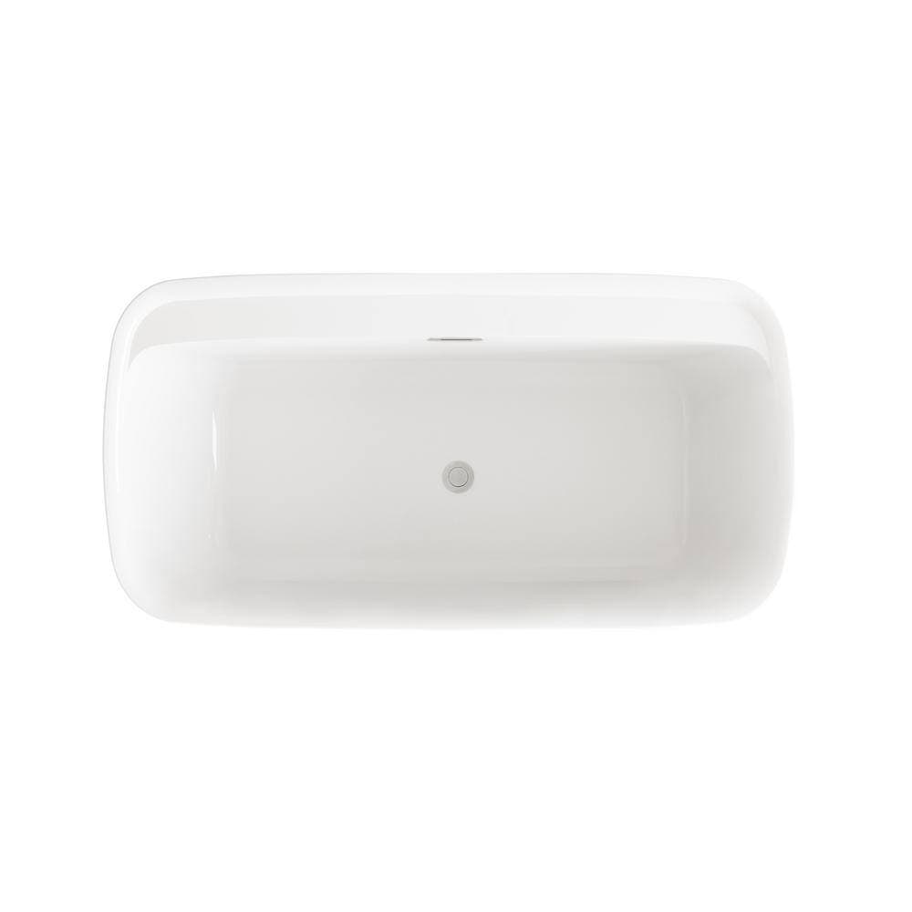 Unbranded Timeless Home 59 in. x 30 in. Soaking Bathtub with Center Drain in Glossy White with Brushed Nickel Trim (2)