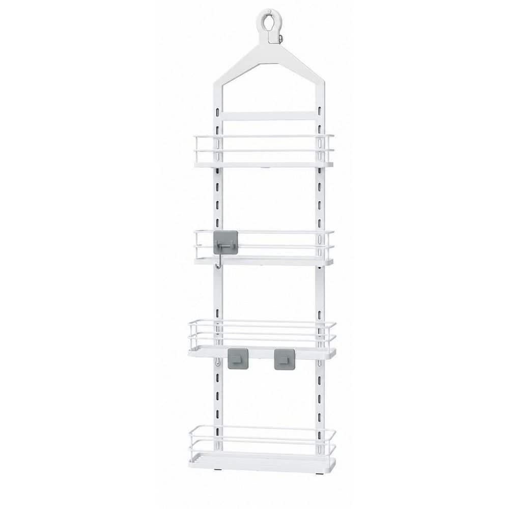Wudkey 4-Tier Height-Adjustable Shower Caddy Hanging Anti-Swing-Over The Shower Head Caddy Bathroom Shelves Basket in White (1)
