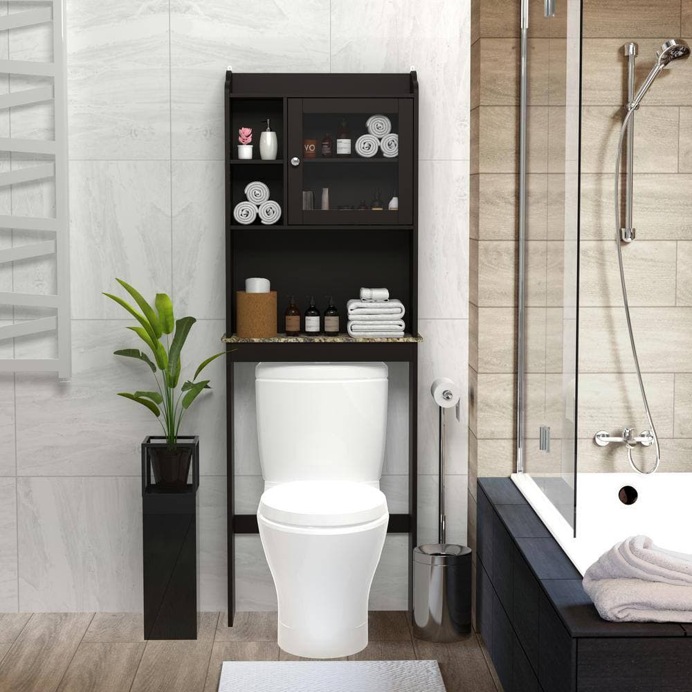 Adrinfly 23.22 in. W x 68.10 in. H x 7.50 in. D Espresso Finish Over The Toilet Storage with Doors and 3 Shelves Bathroom Etagere (2)