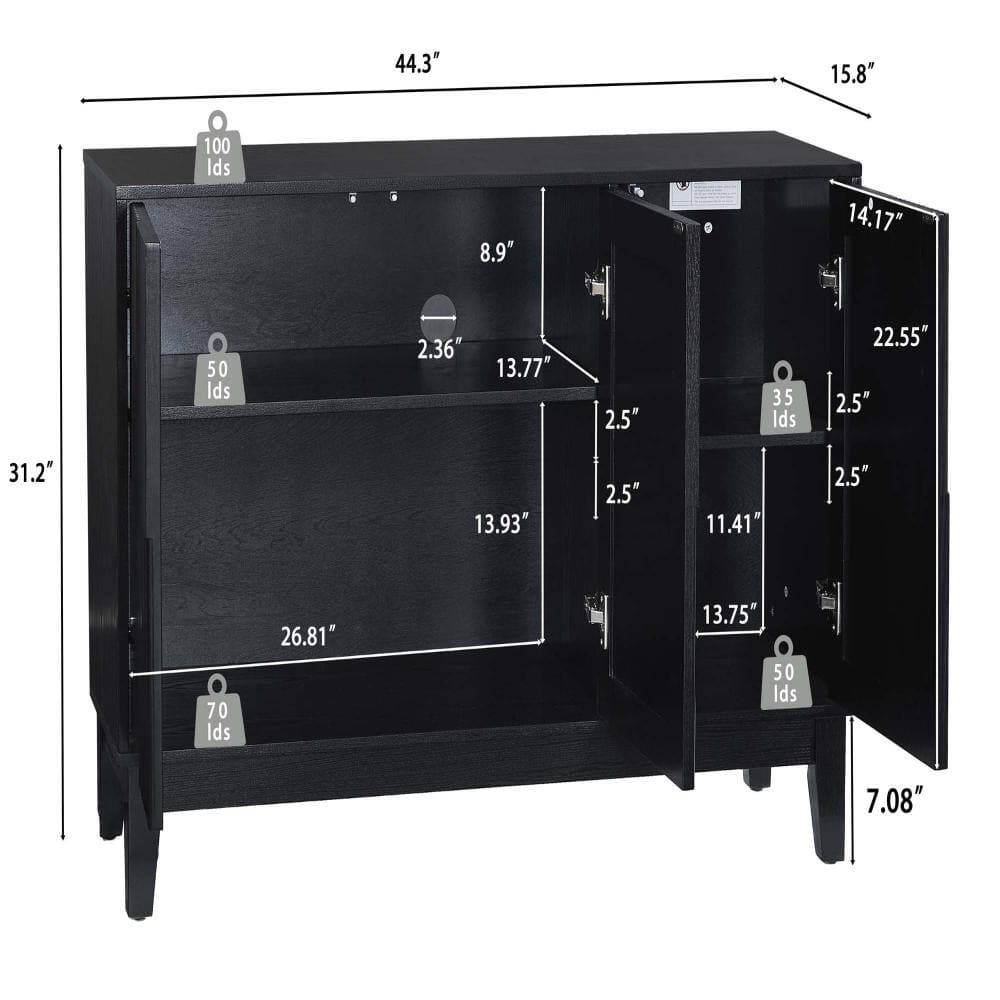 XUJMK 44 in W x 16 in D x 31 in H Linen Cabinet, Buffet Cabinet, Farmhouse Sideboard in Black with Storage, Adjustable Shelves (2)