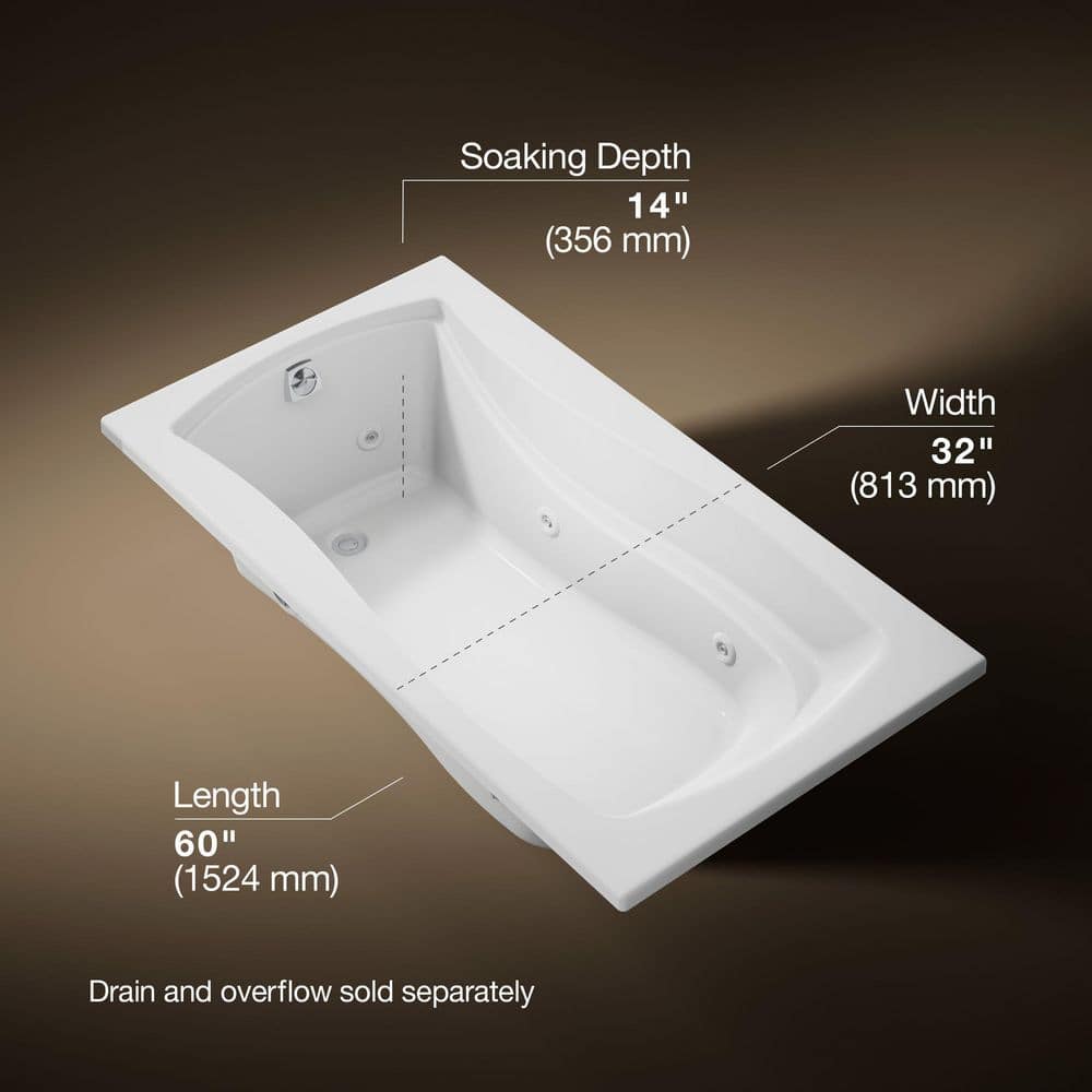KOHLER Mariposa 66 in. Rectangular Drop-in Whirlpool Bathtub in White (3)