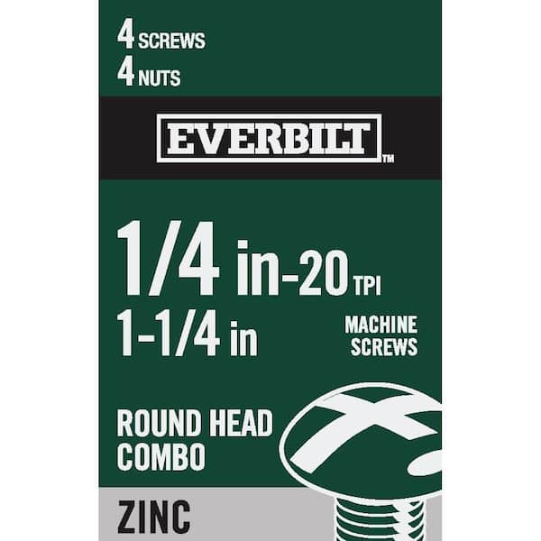Everbilt 1/4 in.-20 x 1-1/4 in. Zinc Plated Combo Round Head Machine Screw (4-Pack) (2)