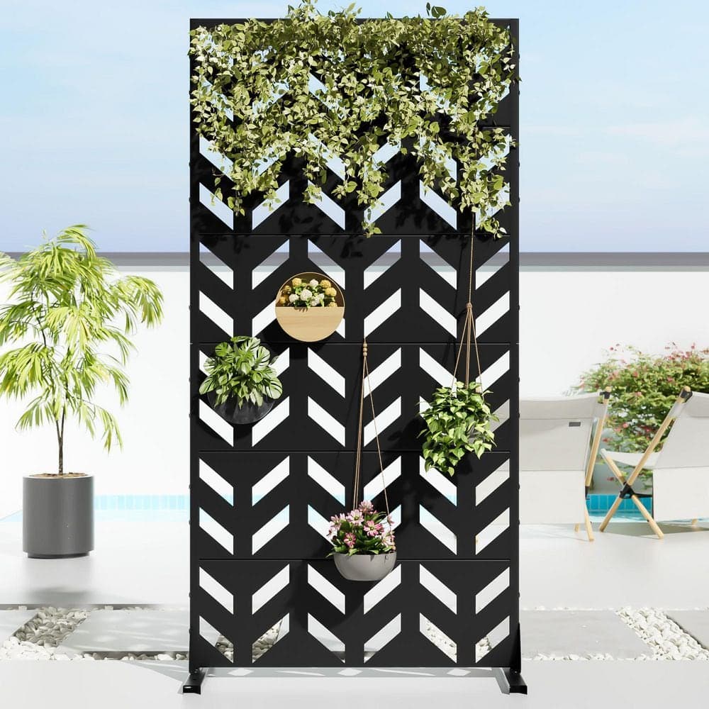 Dovelina 35 in. x 72 in. Black Textured Metal Garden Screens Outdoor Privacy Screen (1)
