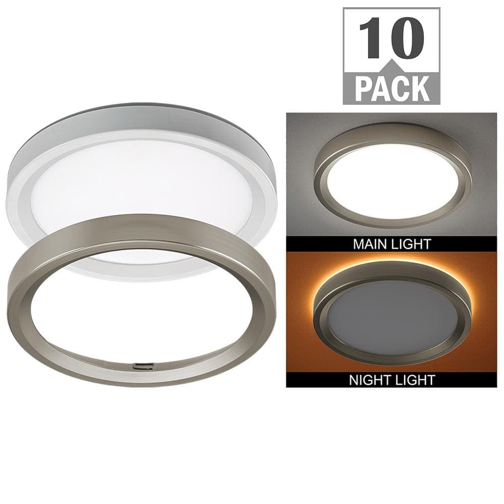 Commercial Electric 9 in. Adjust Color Temp LED Flush Mount Ceiling Light w/Night Light Optional White and Brushed Nickel Trim (10-Pack)