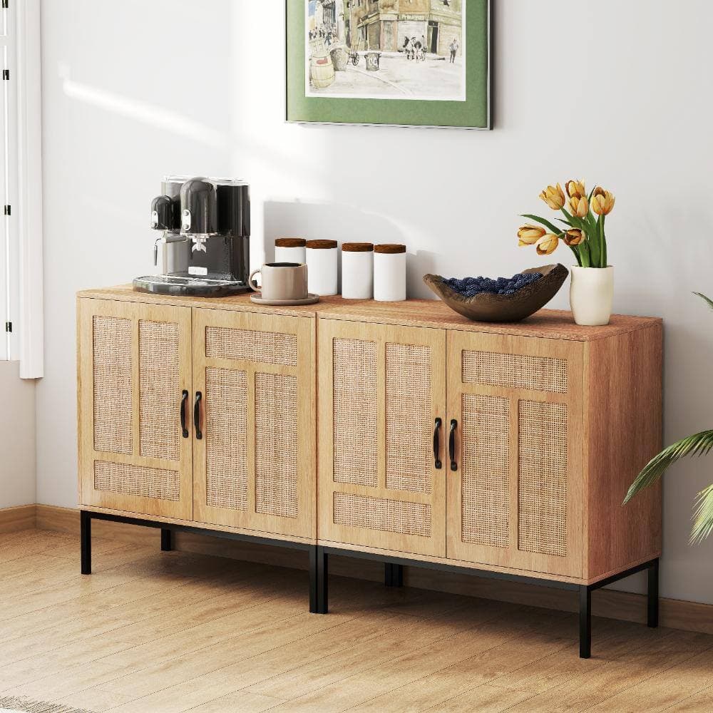 Volenca Boho Storage Cabinet with Asymmetrical Pattern Doors for Kitchen (3)