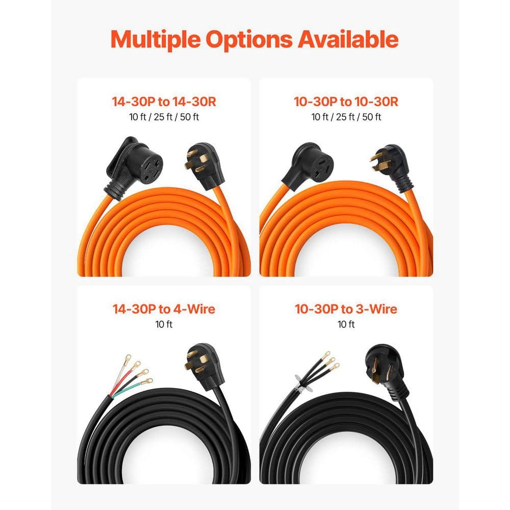 GIVIMO 10 ft. 10 / 4 Heavy-Duty 30 Amp Black Replacement Dryer Power Cord (2)