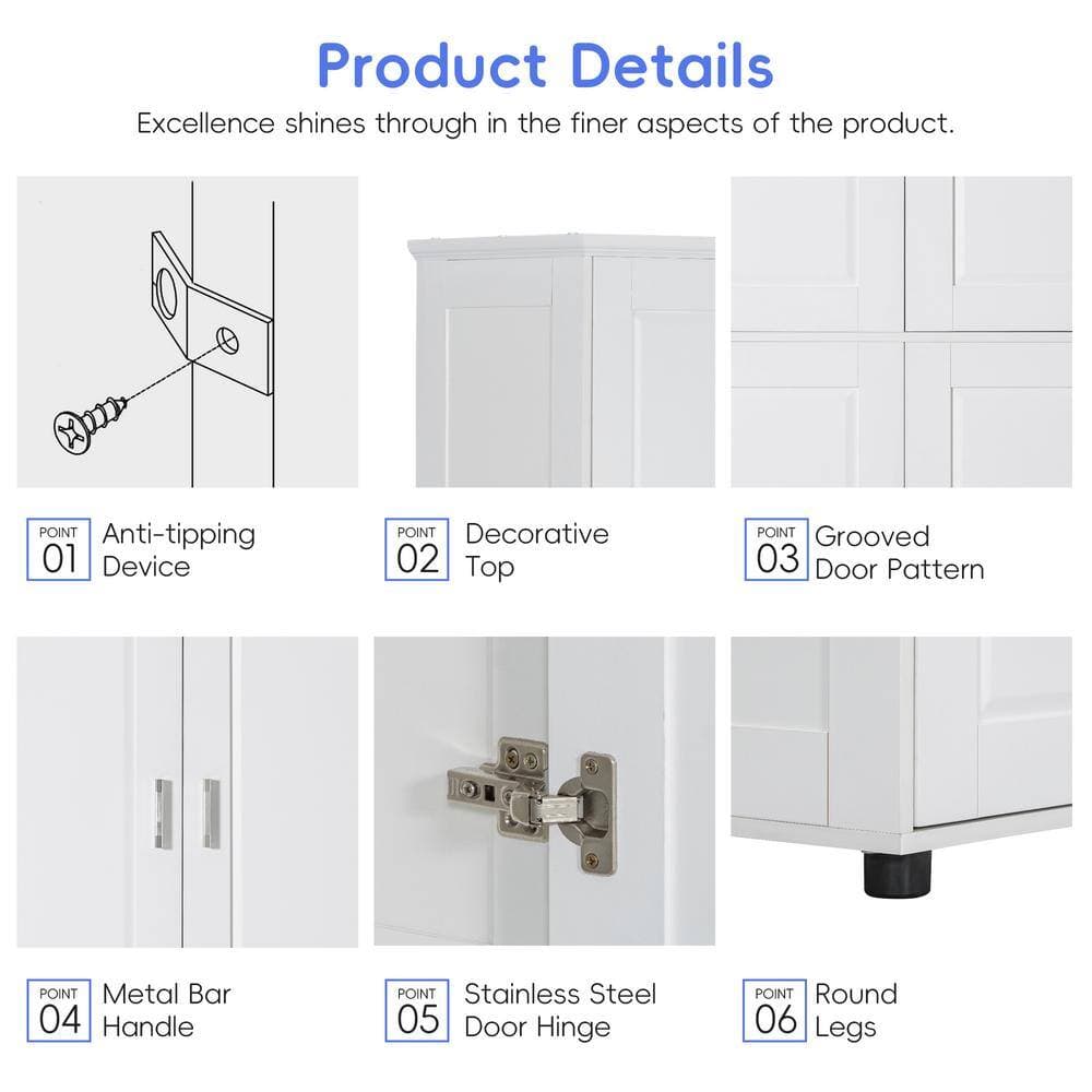Tatayosi 31.29 in. W x 15.64 in. D x 62.28 in. H White Tall and Wide Bathroom Floor Storage Cabinet, Freestanding Linen Cabinet (2)