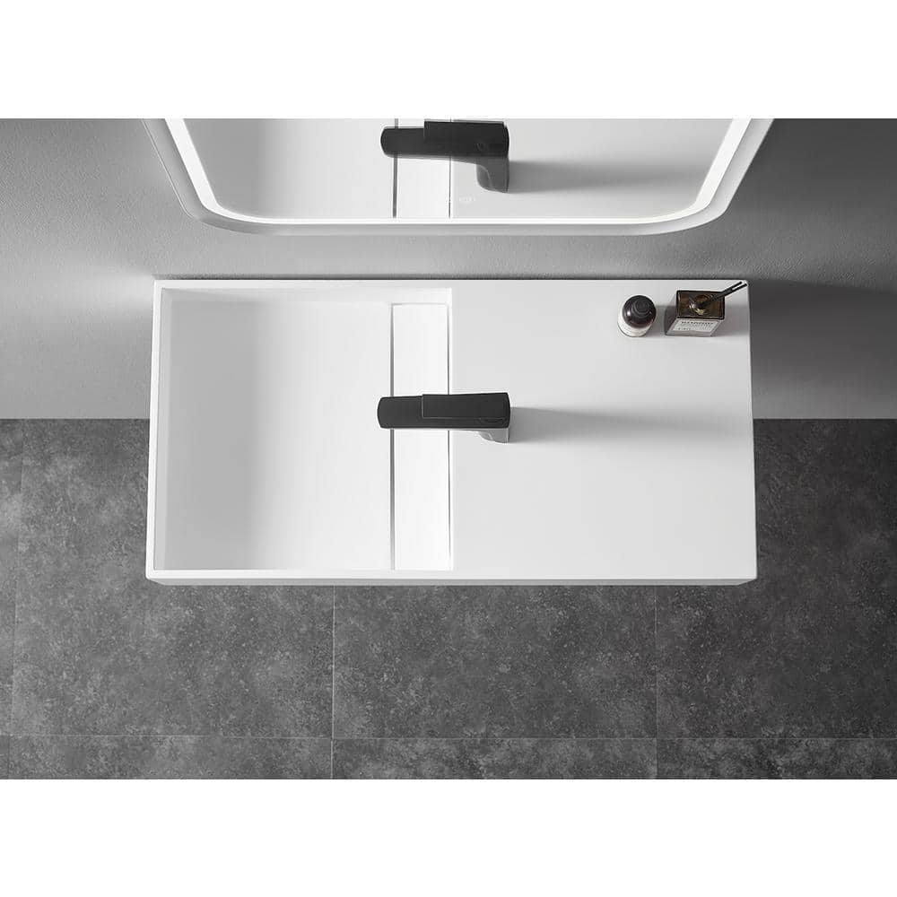 SERENE VALLEY 32 in. Wall-Mount or Countertop Bathroom Hidden Drain with Side Faucet Hole in Matte White (3)