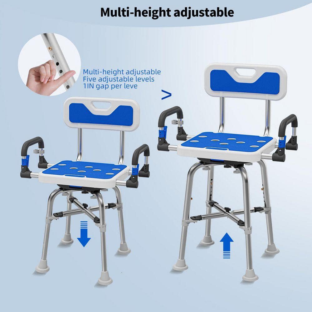 Lynzavix 24 in. W Freestanding Rotating Shower Chair with 360° Rotation Heavy Duty 550 lbs. Foldable Seat Adjustable Height Blue (2)