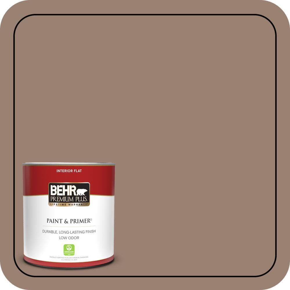 BEHR PREMIUM PLUS 1 qt. #N190-5 Frontier Brown Flat Low Odor Interior Paint & Primer