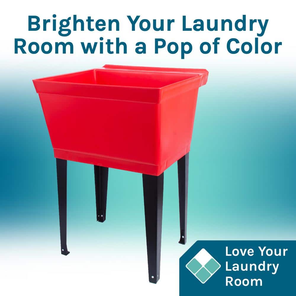 TEHILA 22.875 in. x 23.5 in. Thermoplastic Freestanding Red Utility Sink Set with Stainless Coil Pull-Down Faucet (3)