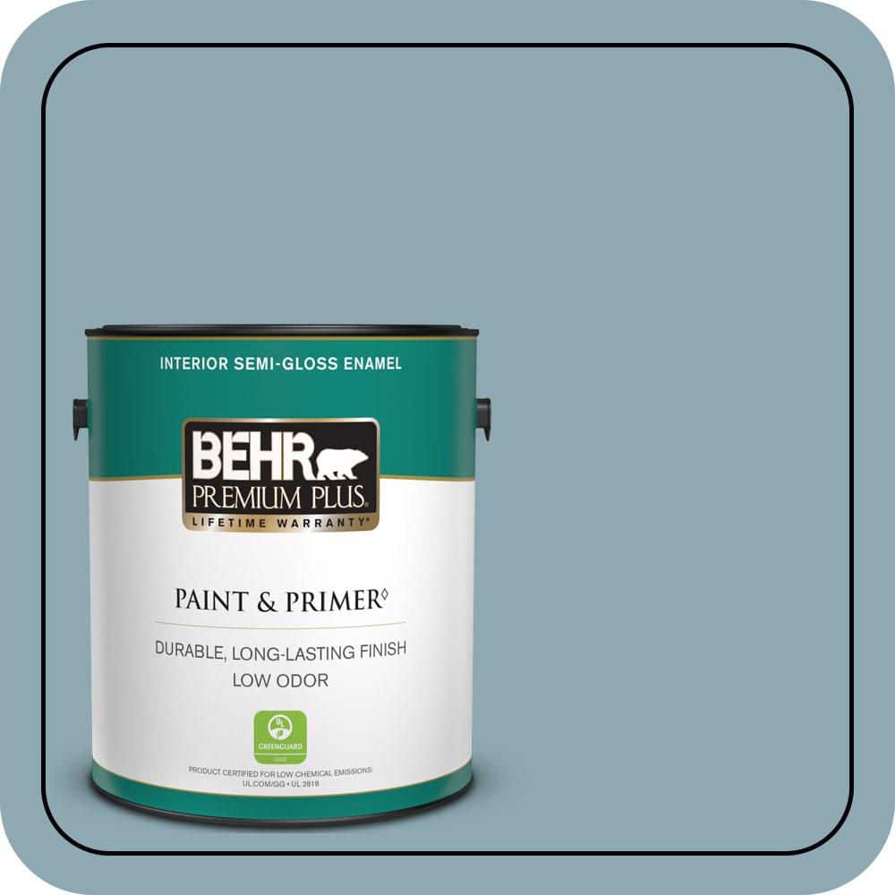 BEHR PREMIUM PLUS 1 gal. #530F-4 Newport Blue Semi-Gloss Enamel Low Odor Interior Paint & Primer