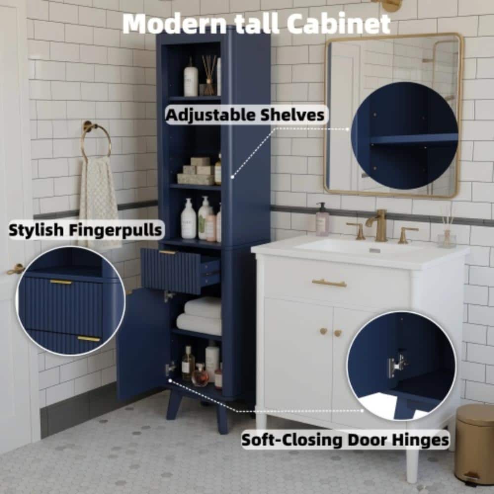 Unbranded 15.75 in. W x 11.61 in. D x 68 in. H Bathroom Blue Linen Cabinet (3)