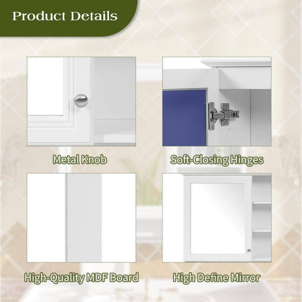 Unbranded 30.7 in. W x 7.1 in. D x 28.6 in. H Bathroom Storage Wall Cabinet Medicine Cabinet with Mirror Adjustable Shelf in White (3)