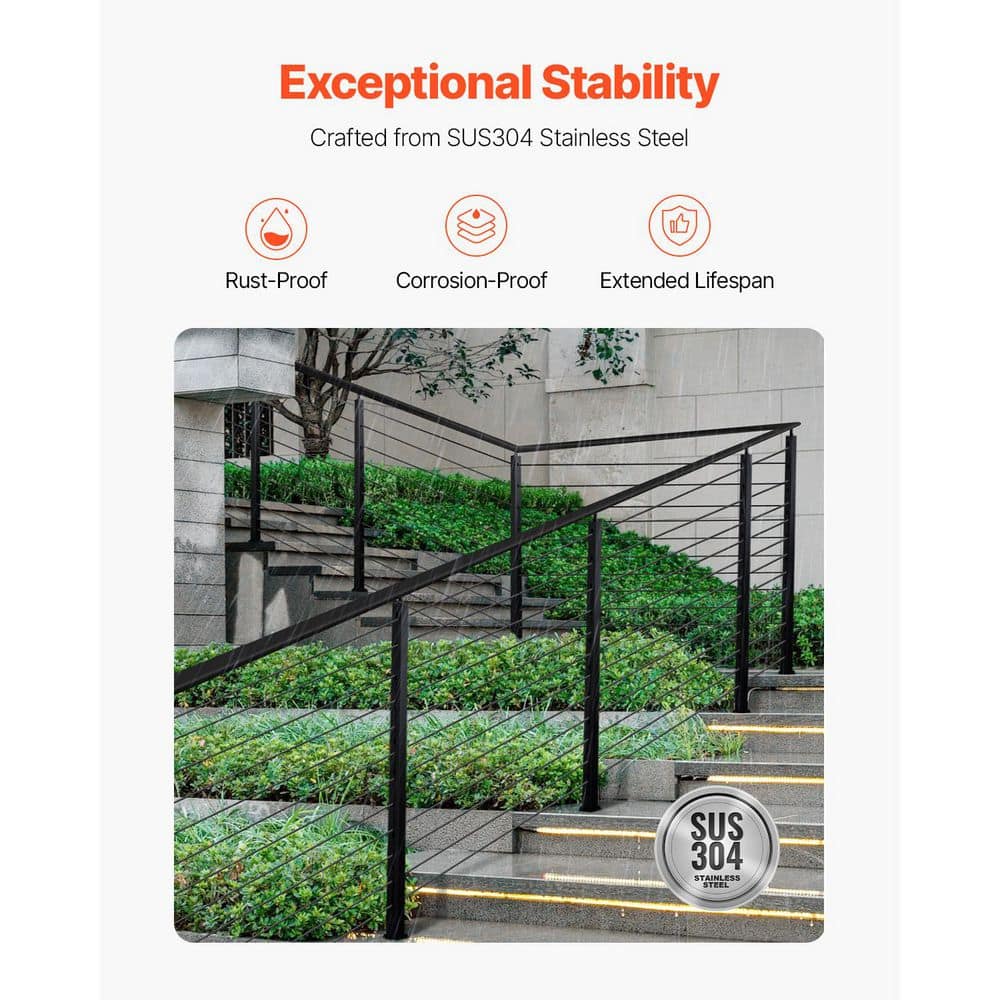 SVOPES 42 x 1 x 2 in. Cable Railing Post, Stair Post, Stainless Steel Rail Post, 1-Pack, Black, Cable for Cable Railing System (3)