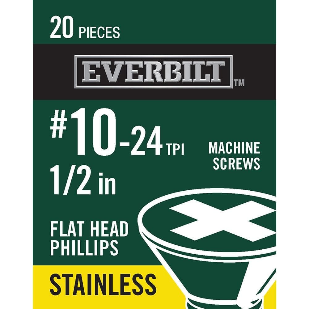 Everbilt #10-24 x 1/2 in. Phillips Flat Head Stainless Steel Machine Screw (20-Pack) (1)