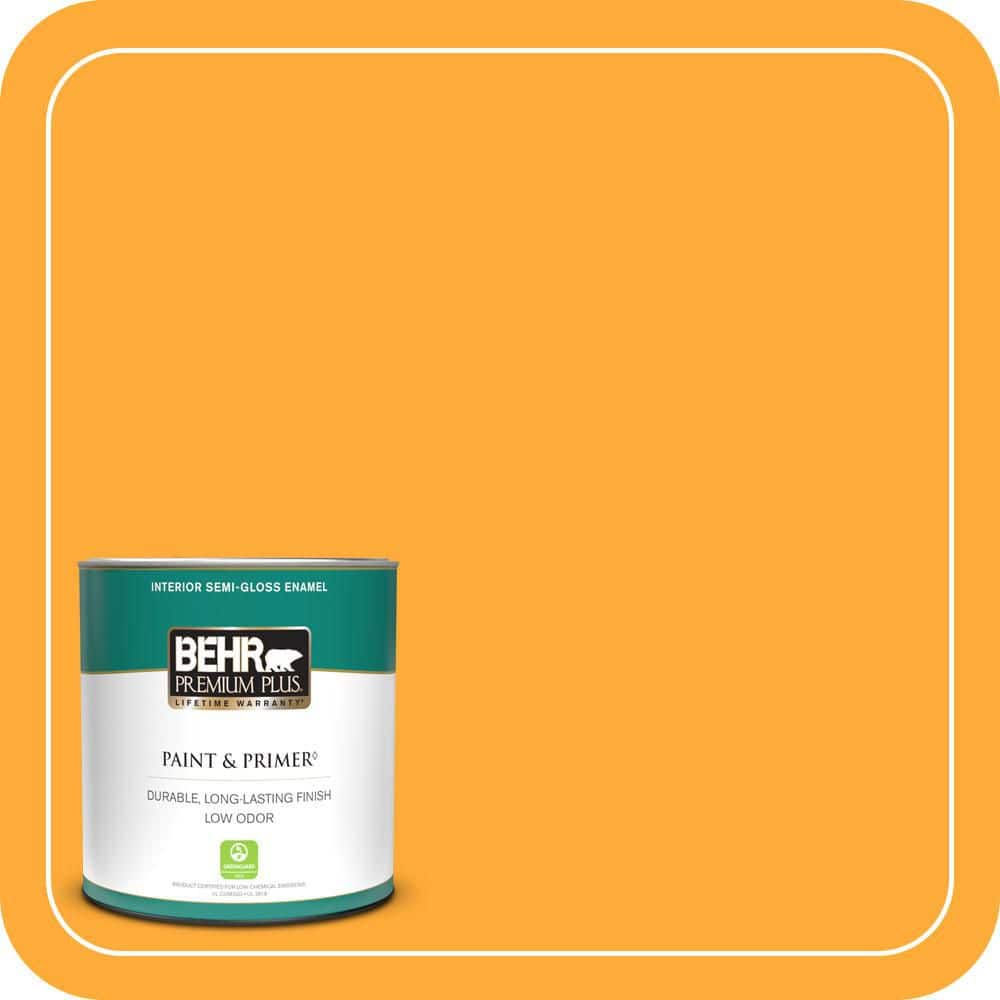 BEHR PREMIUM PLUS 1 qt. #S-G-310 Peach Butter Semi-Gloss Enamel Low Odor Interior Paint & Primer