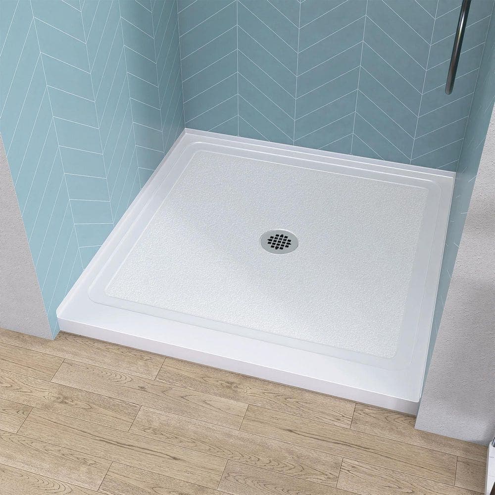 Getpro 38 in.L x 38 in.W Alcove Shower Pan Base Single Threshold Shower Tray with Center Drain in White Square Acrylic Pan Base (3)